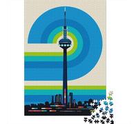 Abstract Cityscape with Tower Illustration Jigsaw Puzzle 1000 Pieces, Metropolitan Building Scene, 1000 Pieces for Adults, for Travel Lovers, Gift Idea, 52x38cm/1000pcs