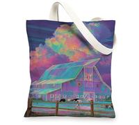 Abstract Cloud Barn Canvas Tote Bag, Colorful Reusable Grocery Bags, Lightweight Farmhouse Style Shoulder Bags 13x15 Inch
