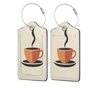 Abstract Coffee Retro Luggage Tag for Suitcase 2 Pack Leather Luggage Tag with Privacy Flap Name Id Label and Metal Loop for Women Men Travel