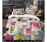 Abstract Collage Art Comforter Cover 3D Print Anti-allergic 3PCs Bed Linen Hidden Zipper Vibrant Mixed Media Quilt Cover Ultra Soft Breathable for Teens Youth Adults Women Kids Boys King（220x240cm）