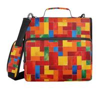 Abstract Color Block 3 Ringing 1.5 inch Zipper Binder with Handle and Removable Shoulder Strap Includes Zip Pocket Portable Home Travel Storage Bag for School