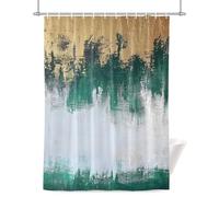 Abstract Color Block Shower Curtain for Bathroom, Gradient Gold Green Modernism Waterproof Cloth Fabric Bathroom Accessories Set with 12 Rust Proof Plastic Hooks, 36” x 72”