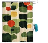 Abstract Color Block Shower Curtain for Bathroom, Green Curves Leaf Modernism Waterproof Cloth Fabric Bathroom Accessories Set with 12 Rust Proof Plastic Hooks, 72” x 78”