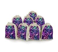 Abstract Color Cubes Purple Bunches Pocket Cotton And Hemp with Drawstring 8 Pieces Reusable Gift Bags Jewelry Pouch for Wedding DIY Craft Party (4.9 X 6.7 Inch)
