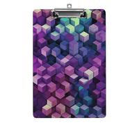 Abstract Color Cubes Purple Clipboard Retractable Hanging Tab Clip Board Plastic Clipboard Nursing Clipboards Nurse, Doctor, Cute Design for Standard Size 12.5 X 8.5Inch
