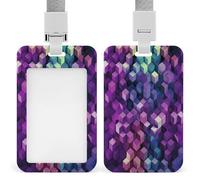 Abstract Color Cubes Purple ID Badge Holder Waterproof Card Protector Push-Pull Slot Work ID Card Holder with Lanyard Personalized Detachable Card Holders for Office Corporate Use