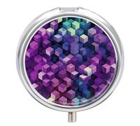 Abstract Color Cubes Purple Pill Box, 3 Compartment Small Pill Case Waterproof Travel Pill Organizer for Pocket Or Purse Portable Mini Medicine Tablet Vitamin Holder Pill Case