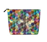 Abstract Color Cubes Purple Print, Cosmetic Bag Imitation Linen Makeup Bag Portable Travel Toiletry Bag