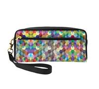 Abstract Color Cubes Purple Print Leather Small Makeup Bag â€“ Reusable Cosmetic Accessories Organizer, Travel Toiletry Bag