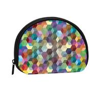 Abstract Color Cubes Purple PrintSmall Makeup Sanitary Napkin Storage Bag,Women's Cosmetic Coin Purse