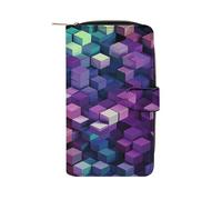 Abstract Color Cubes Purple Wallet Multifunctional Leather Wallets for Men Compact Long Wallet Credit Card Holder Passport Bag