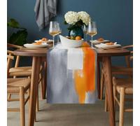 Abstract Color Stitching Table Runner 13x48 inch Retro Orange Gary Graffiti Art Cotton Linen Dining Table Runner Ideal for Dresser Kitchen Coffee Tables - Machine Washable