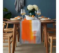 Abstract Color Stitching Table Runner 13x60 inch Retro Gary Orange Graffiti Art Cotton Linen Dining Table Runner Ideal for Dresser Kitchen Coffee Tables - Machine Washable