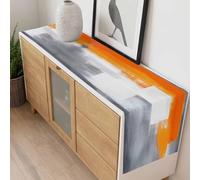 Abstract Color Stitching Table Runner 14x72 inch Retro Orange Gary Graffiti Art Cotton Linen Dining Table Runner Ideal for Dresser Kitchen Coffee Tables - Machine Washable