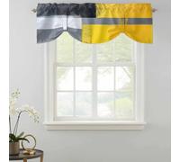 Abstract Color Stitching Tie Up Valances Curtain, Yellow Black Angular Design Adjustable Rod Pocket Short Window Treatment Tie Up Curtains Valances for Kitchen Living Room Bathroom 42x12 Inches