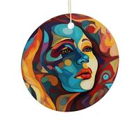 Abstract Colored Woman Face Ceramic Christmas Ornament,Wall Hanging Decor Windows Hanging Decor Best Friend Birthday Gifts, Friendship Gifts Car Hanging Ornament Gift for Women, Girls, Teachers 2.9 in