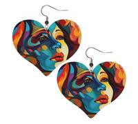 Abstract Colored Woman Face Leather Earrings for Women Heart Earrings Lightweight Dangle Drop Earrings Cute Jewelry Gift