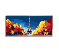 Abstract Colorful Autumn Landscape Eiffel Tower Canvas Wall Art Modern Paris Cityscape Artwork Prints Mural for Study Room Home Decor 40x101cm With Gold Frame