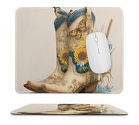 Abstract Colorful Cowboy Boot Non-Slip Mousepad,Rustic Realistic American Western Sunflowers Butterfly Cowboy Boots with Most Types of Mouse,Stitched Edges for Decoration 25x30 cm