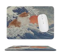Abstract Colorful Great Waves Stitched Edge Mouse Pad,Modern Fantasy Ocean Waves Japanese Cat Red Sun Soft Mousepad with Non-Slip for Office,Home 11.8"x9.8"