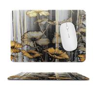 Abstract Colorful Luxury Marble Stitched Edge Mouse Pad,Beautiful Modern Oil Painting Golden Floral Soft Mousepad with Non-Slip for Office,Home 9.4"x7.9"