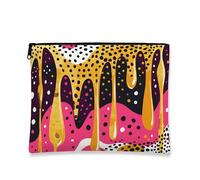 Abstract Colorful Makeup Pouch, Artistic Drip Design Cosmetic Travel Bag for Women, Portable Canvas Zipper Organizer, Stylish Skincare Toiletry Bag for Everyday Use, Peach, 7x9 Inch, Pouch