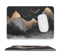 Abstract Colorful Mountains Non-Slip Mousepad,Modern Fantasy Black Gold Marble Mountain Animal Eagle with Most Types of Mouse,Stitched Edges for Decoration 20x24 cm