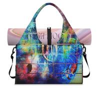 Abstract Colorful Note Sports Duffle Bag with Shoe Compartment Music Note Weekend Overnight Bags Tote Cabin Luggage Bag for Gym Yoga Travel