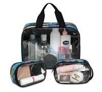 Abstract Colorful Note Travel Makeup Bag for Women Men, Music Note Translucent Cosmetic Bags 3 Pcs Large Shower Wash Pouch Toiletry Cosmetic Toiletries Organizer