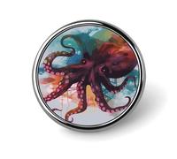 Abstract Colorful Octopus Badges Decorative, Durable Aluminum Alloy Round Badge, Lightweight Button Brooch for Shirts, Jackets, Hats, Uniforms 1"