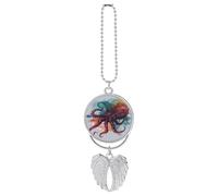 Abstract Colorful Octopus Car Pendant, Rear View Mirror Hanging Ornament, Auto Decor for Rearview Mirror, Keychain Silver-Style