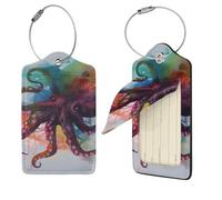 Abstract Colorful Octopus Luggage Tag for Suitcase PU Leather Suitcase Tag with Stainless Steel Loop and Address Card Baggage Tags Cute Bag Name Travel Tags ID Labels for Women Men 1