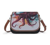Abstract Colorful Octopus Shoulder Bag for Women, Leather Crossbody Bag Adjustable Removable Shoulder Strap, Hands-Free Bags