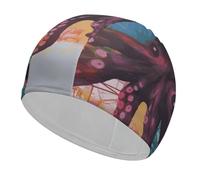 Abstract Colorful Octopus Swim Cap for Adult, Elastic Fabric Swimming Cap, Comfortable Bathing Cap for Long & Short Hair