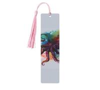 Abstract Colorful Octopus Wooden Bookmarks 5 Pcs,Handmade Double-Sided Printed Book Marks Page Markers with Pink Tassels Book Accessories Gift for Book Lovers Women Men