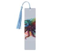 Abstract Colorful Octopus Wooden Bookmarks 5 Pcs,Handmade Double-Sided Printed Book Marks Page Markers with Sky Blue Tassels Book Accessories Gift for Book Lovers Women Men