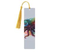 Abstract Colorful Octopus Wooden Bookmarks 5 Pcs,Handmade Double-Sided Printed Book Marks Page Markers with Gold Tassels Book Accessories Gift for Book Lovers Women Men