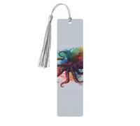Abstract Colorful Octopus Wooden Bookmarks Handmade Double-Sided Printed Book Marks Page Markers with Gray Tassels Book Accessories Gift for Book Lovers Women Men