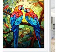 Abstract Colorful Parrot Window Privacy Film Fantasy Leaf Tree Bird Stained Glass Window Coverings Static Cling Window Film for Home Office Stores 45 x 60 cm