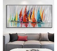 Abstract Colorful Sailing Boat Oil Painting Prints On Canvas Pictures Large - Modern Posters And Prints Wall Art Pictures Home Office Decor 55x110cm Frameless