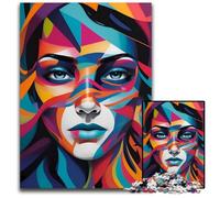 Abstract Colorful Woman Portrait 1000 Piece Jigsaw Puzzle Wooden Puzzles Challenging Brain Teaser for Teenagers Family Game Night Fun 1000 PCS(75x50cm)