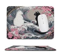 Abstract Colorful Yin Yang Non-Slip Base Mousepad,Fantasy Ocean Great Waves Japanese Cherry Blossom Black Cat Stitched Edges for Decoration,Most Types of Mouse 11.8"x9.8"