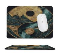 Abstract Colorful Yin Yang Stitched Edge Mouse Pad,Rustic Vintage Asian Yin Yang Theme Marble Mountain Soft Mousepad with Non-Slip for Office,Home 9.4"x7.9"
