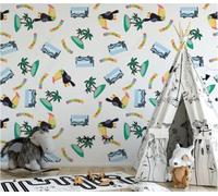 Abstract Colourful Cartoon Coconut Tree Bird Simple 3D Wallpaper Luxury Silk Study Dining Feature Sofa Grey Bedroom Living Room Tv Decorative Wall-250cm×170cm