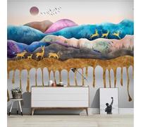 Abstract Colourful Mountains Sunrise Moose Bird 3D Wallpaper Luxury Silk Study Dining Feature Sofa Grey Bedroom Living Room Tv Decorative Wall-200cm×140cm