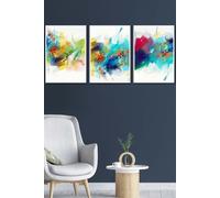 Abstract Colourful Pink Blue Yellow Mixed Media Fractal Framed Wall Art - Medium ARTZE White W45cm x H62cm x D20mm