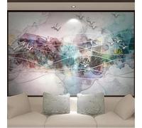 Abstract Colourful Smoke Lines Flying Birds 3D Wallpaper Premium Textured Silk Study Dining Living Room Bedroom Sofa TV Wall Easy Install-300cm×210cm