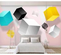 Abstract Colourful Square Geometric Line 3D Wallpaper Silky Texture Home Study Office Grey Dining Room Sofa Bedroom Living Room TV Backdrop-300cm×210cm