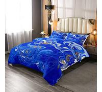 Abstract Comforter Blue and Gold Marble Bedding Set for Boys Girls Children Colorful Ink Marble Texture Duvet Insert/Quilt Modern Duvet Set Double Size Down Comforter 3Pcs