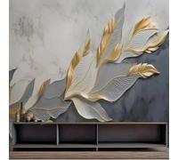 Abstract Concrete Grey Golden Leaves Art 3D Wallpaper Luxury Home Dining Decor Paste Sofa Living Room The Wall for Bedroom Mural-350cm×256cm